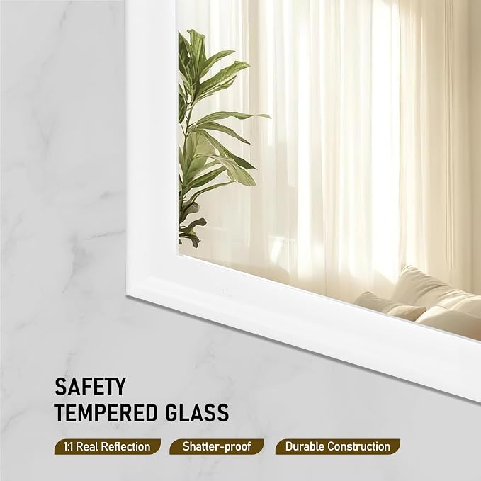 CULER White Wall Mirror for Bathroom,Rectangle 30 x 30 inch Hanging Vanity Mirrors for Living Room,Bedroom,Entryway