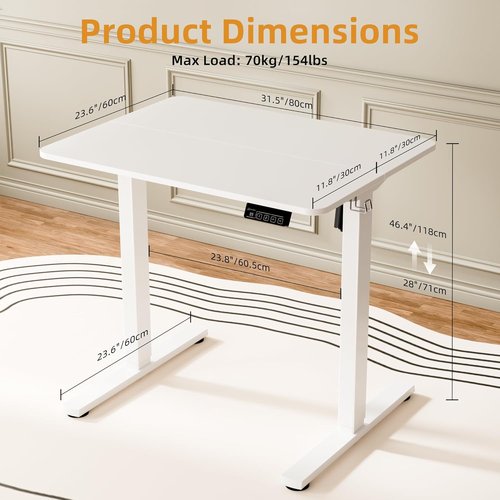 ERGOMAKER Electric Standing Desk - Height Adjustable Sit Stand Desk with Memory Preset | 31.5" x 23.6" White Frame
