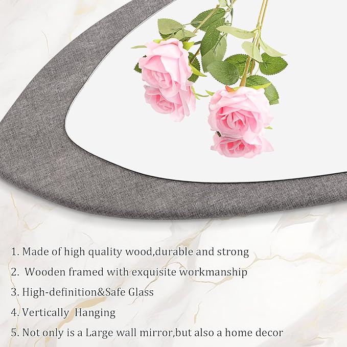 AAZZKANG Wood Mirror Full Length Irregular Large 47"x16" Asymmetrical Full Body Mirrors for Bedroom Living Room Entryway Dressing Room Gray