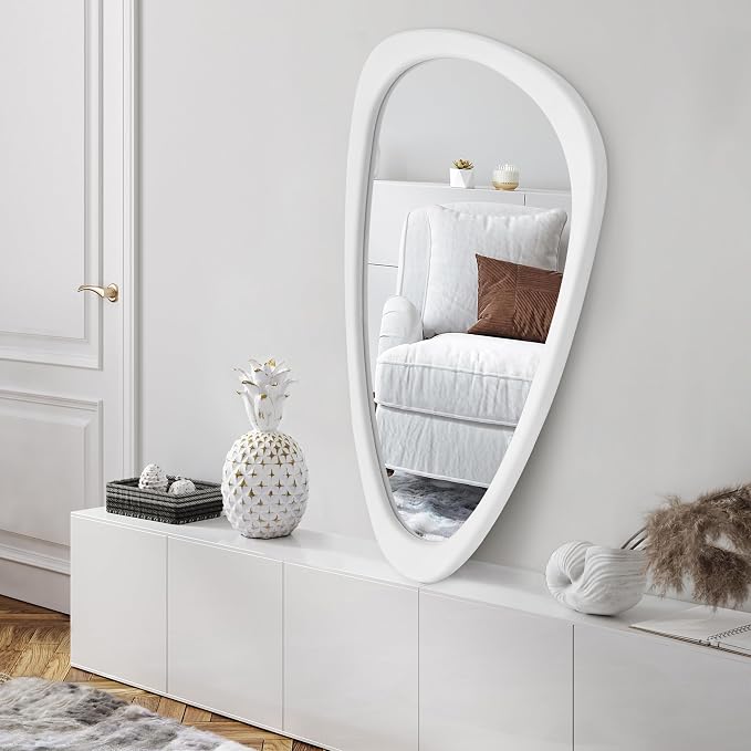 Americanflat 20x23 Asymmetrical Wall Mirror - Hanging Mirrors with Durable Frame - Modern Mirror for Bathroom, Bedroom, Living Room - Mirrors for Wall Display and Home Decor - Brushed White