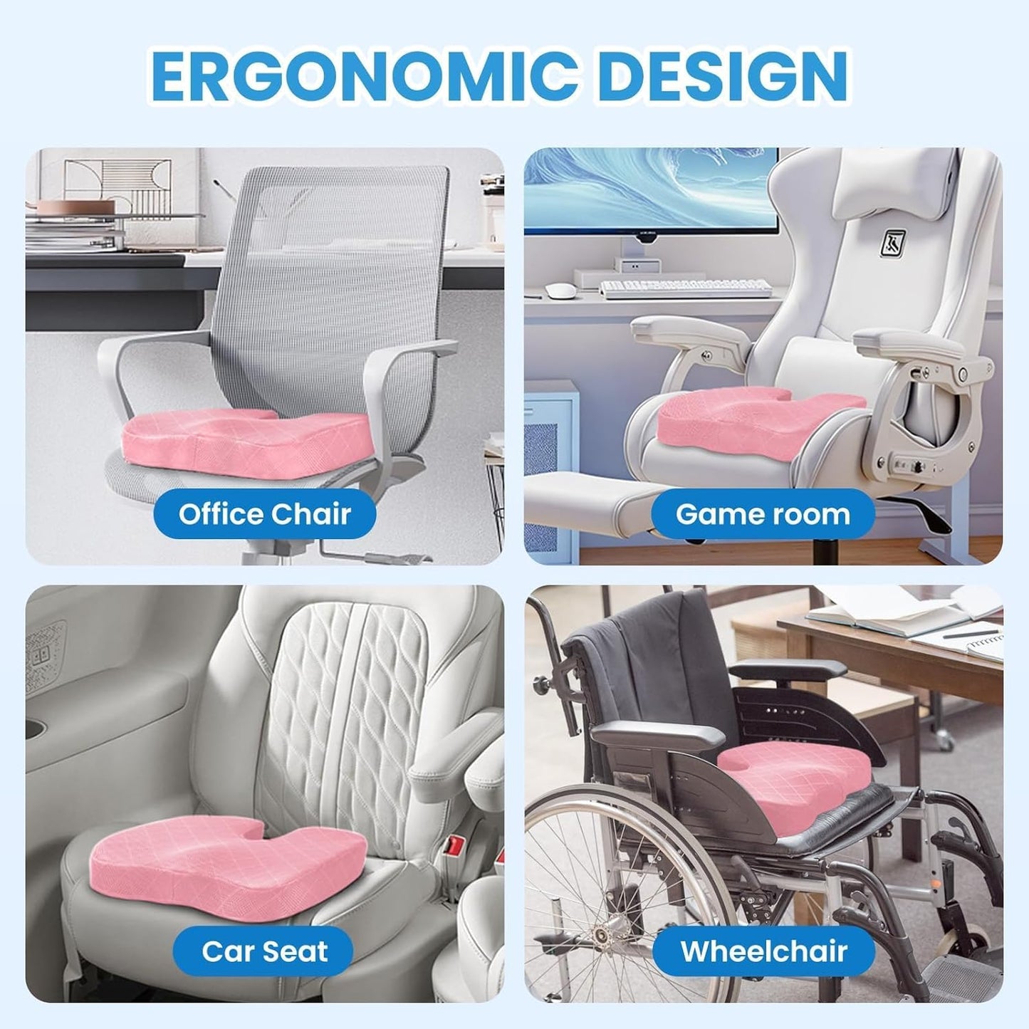 TushGuard Memory Foam Seat Cushion - Non-Slip Tailbone Pain Relief Pad for Office & Car | Pink, X-Large