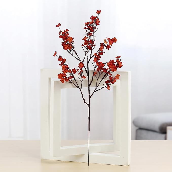 JAKY-Global Babys Breath Silk Artificial Flowers Bulk with Vase 10pcs Fall Decor Fake Flower Bouquet Bulk for Home Kitchen Indoor Arrangement Table Centerpieces Party Decor(Burnt Red Brown with Vase)