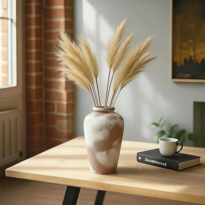 Large Ceramic Vase, 11 inch Minimalist Vase for Home Decor, Handmade Farmhouse Flower Vase for Table Centerpiece, Wedding, Living Room, Kitchen Decoration, Shelf Decor (Rust)