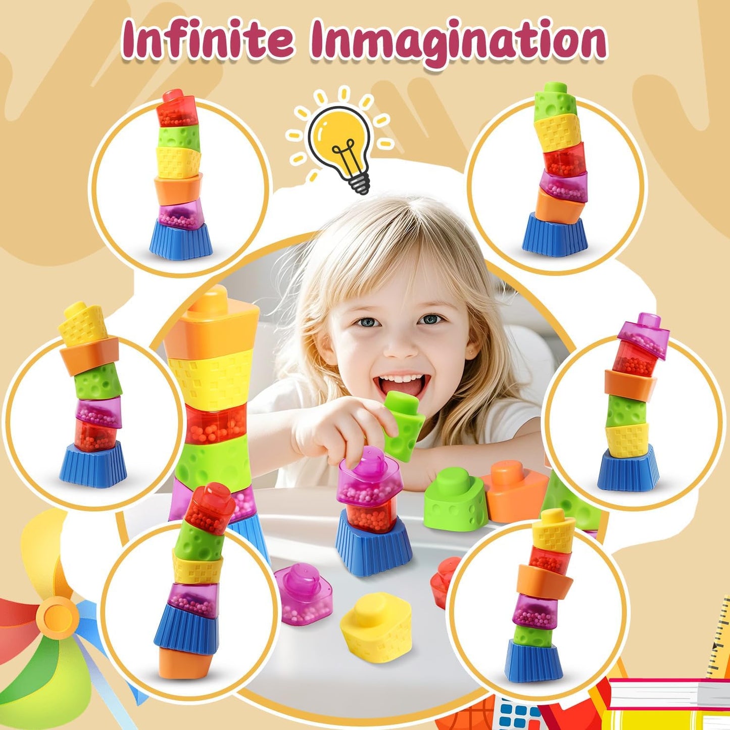 Skiennix Irregular Maracas Stacking Blocks - Montessori Educational Sensory Toy for Kids, 6 PCS Set