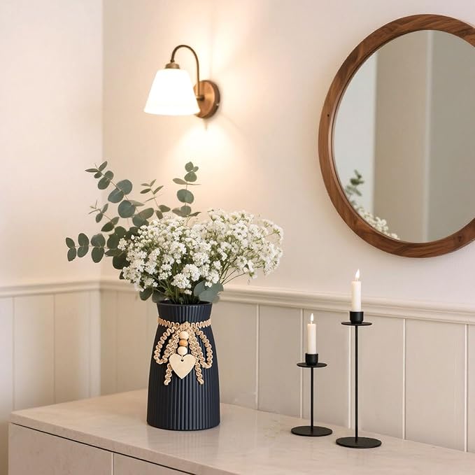 JOHOUSE Black Ceramic Vase, Small Flower Vase for Pampas Grass, Home, Living Room, Dining Table, Farmhouse, Office Decor, Bedroom, Table, Kitchen Shelf, Minimalist Modern Home Decoration