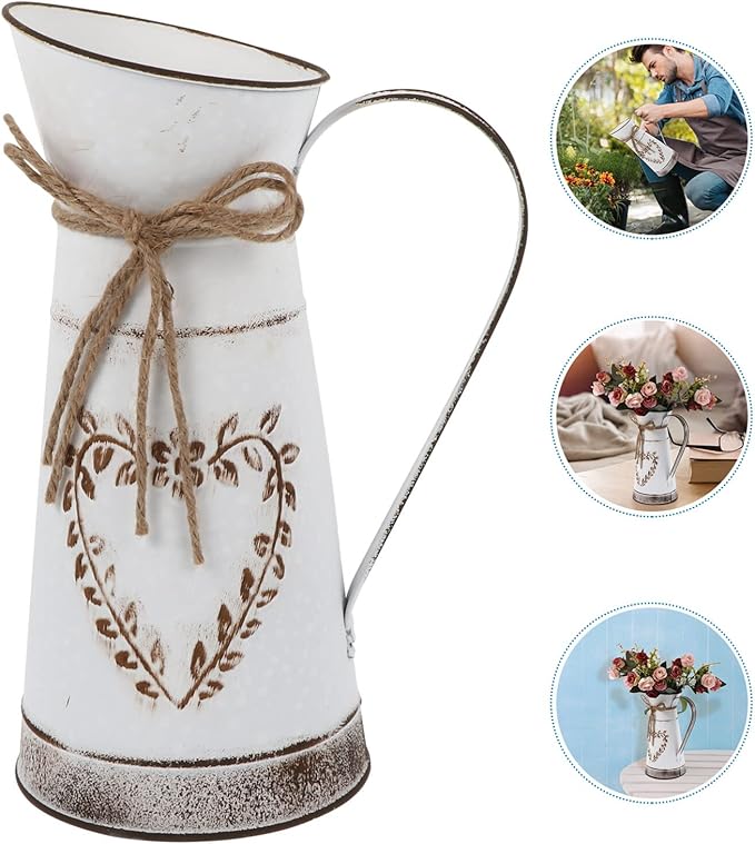 BESTonZON Vintage Style Metal Heart-Shaped Flower Vase Decorative Iron Flower Pot for Tabletop Arrangements for Home Office Weddings and Special Occasions
