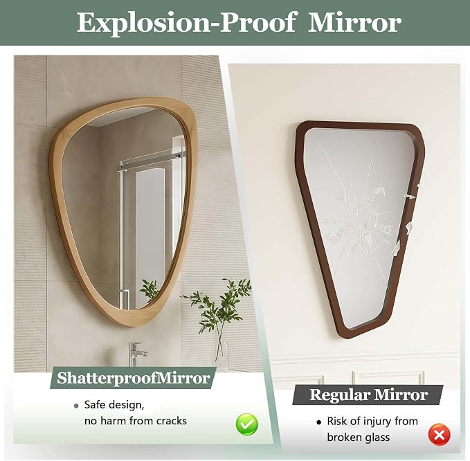 Majnesvon 20x30 Inch Asymmetrical Wall Mirror Wood,Rustic Irregular Shaped Vanity Mirror for Bathroom,Bedroom, Living Room, Entryway, Fireplace,Wall Decor,Solid Wooden Frame (Oak, 20"x30" Inch)