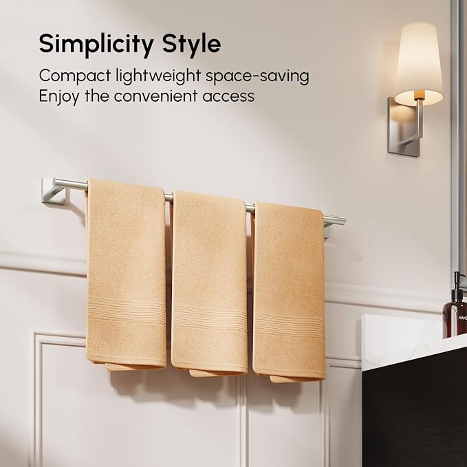 USHOWER Brushed Nickel Bath Towel Bar, 30 Inch Towel Racks for Bathroom Wall Mounted, 304 Stainless Steel Towel Holder with Square Base, Modern Home Decor (Total Length 32 Inch)