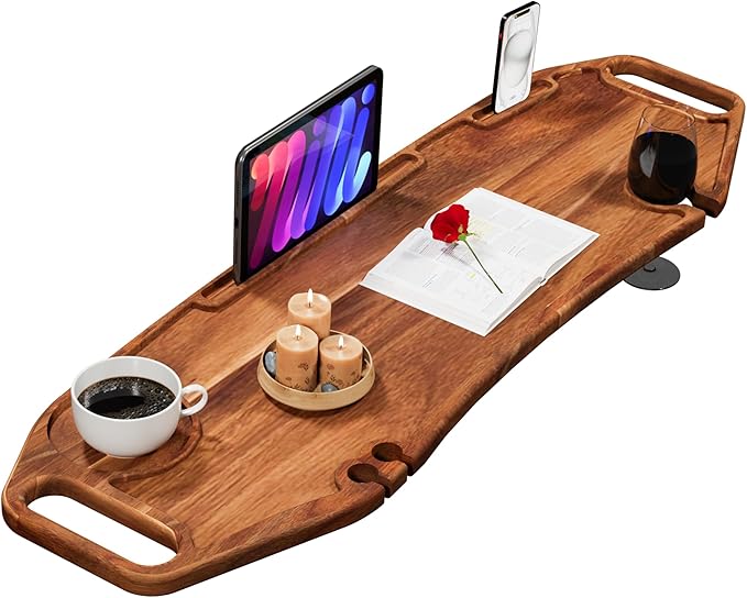 Lush & Style Premium Bathtub Tray Large 35x10 Inch, Acacia Wood Luxury, Waterproof, Non-Toxic, Adjustable Legs, No Tools Required,Caddy Tray,New Home Essenials Make sure to measure before 35 Inch Long