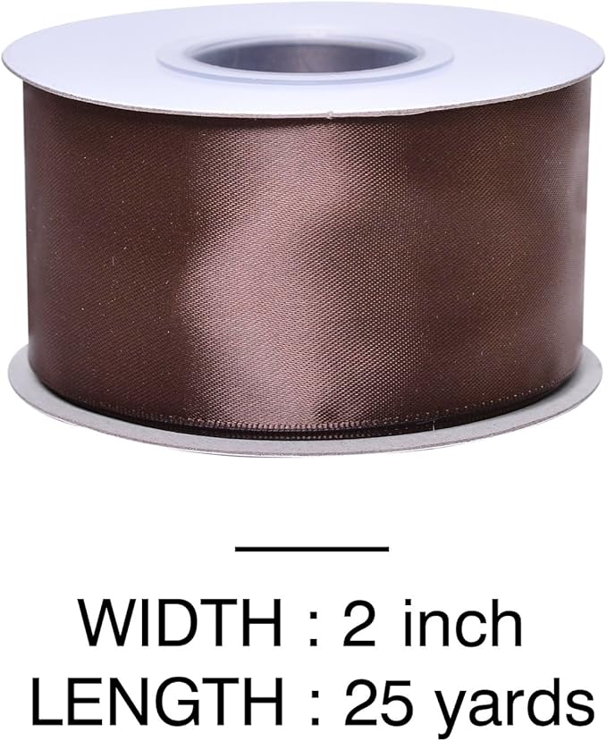 YAMA Brown Double Faced Satin Ribbon, 2 Inch 25 Yards, Great for Crafts Bows Flower Bouquet Wedding Home Decor Gift Wrapping