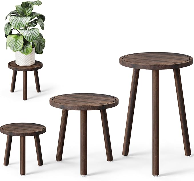 Uneedem Plant Stand Indoor - 3-Pack Taller Single Wood Plant Stand for 6-12 Inch Pots, Mid-Century Modern Plants Stool for Large Plants, Small Round Wooden Planter Table for Living Room, Balcony