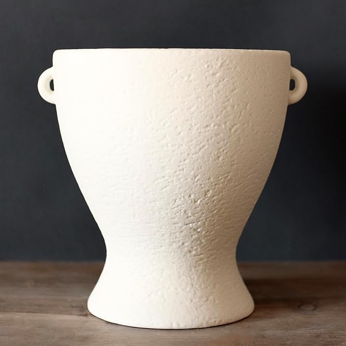Ceramic Vase with Handles - Modern Terracotta Rustic Pottery for Home Decor, Living Room, House Decor Accents, Bookshelf, Console (Off-White)