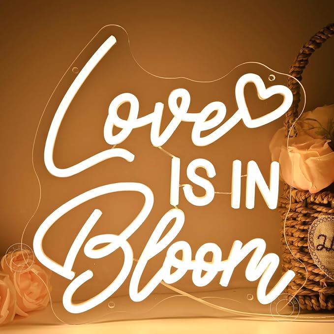 SYLHOME Love Is In Bloom Led Neon Light Sign Heart Bedroom Nursery Wall Sign Decor Wedding Birthday Bridal Shower Party Engagement Proposal Backdrop 11.81" X 11.14" USB