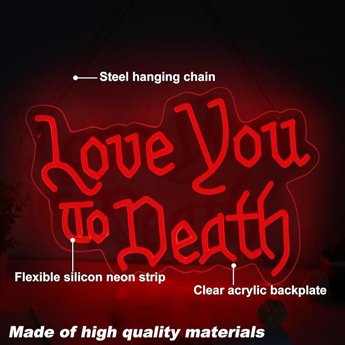 Love You to Death Neon Sign, Goth Lover Gift, 5-Level Dimmable Wedding LED Sign for Wall Decor, Witch Decor, Gifts for Goth Lovers, Goth Room Decor, Dark Art Decor, Gothic Wedding Sign