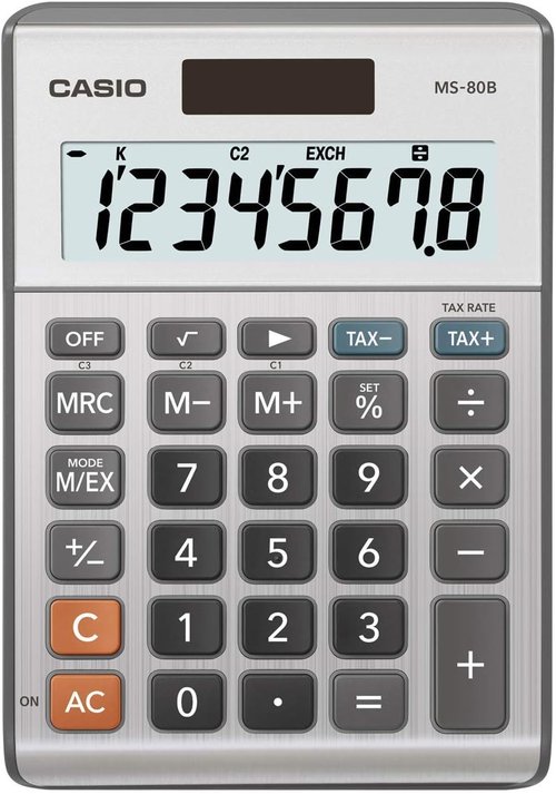 Casio MS-80B Calculator - Versatile Desktop Calculator with Tax & Currency Functions | Large Display for Home & Office