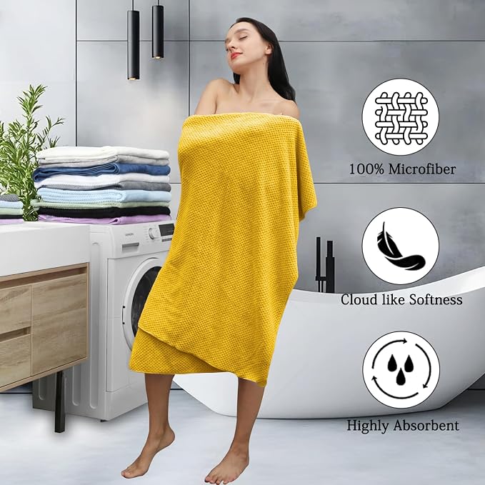 Extra Large Bath Towels Set 35x70 Inches - Yellow Luxury 600 GSM Oversized Bath Sheet Towel,Ultra Soft Microfiber - Quick Dry,Highly Absorbent Shower Towels Spa Hotel Bathroom Towel Set (4-Pack)
