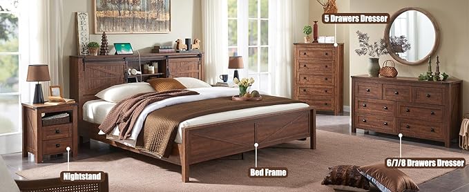 T4TREAM Farmhouse 7 Drawers Dresser for Bedroom, Wood Rustic Dresser Tv Stand, Storage Dressers Organizer for Bedroom, Living Room,Hallway, Reclaimed Barnwood