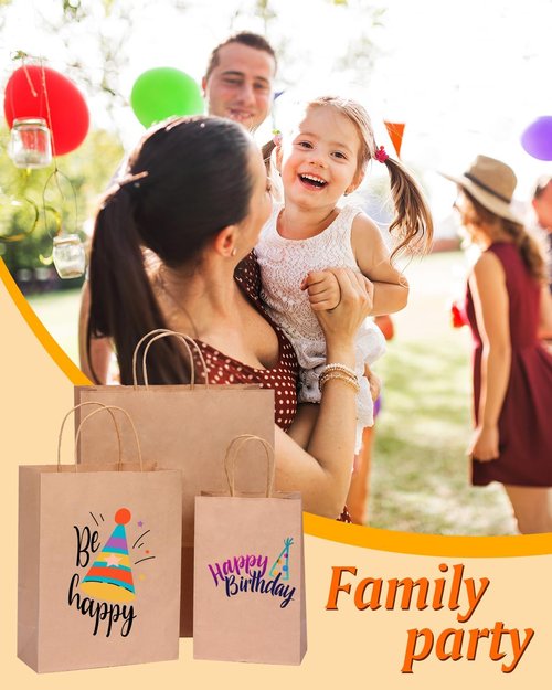 OUTUXED Brown Paper Bags with Handles - 100pc Assorted Sizes for Parties, Retail & Events