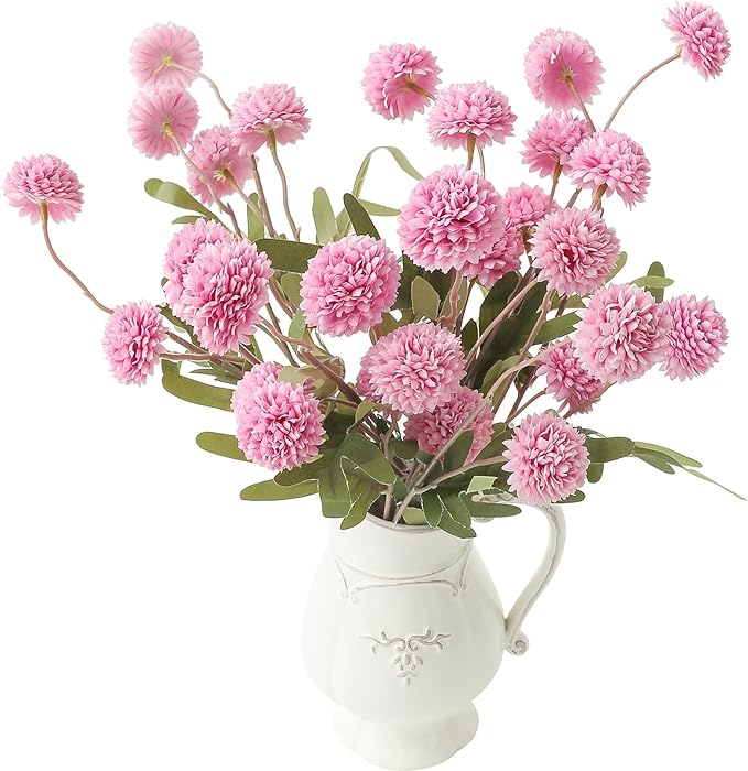 Floroom 6pcs Fuchsia Pink Faux Silk Mums Artificial Flowers, Bulk Fake Small Mini Chrysanthemums with Stems for DIY Wedding Centerpieces Floral Arrangements Vase Fillers Home Decorations