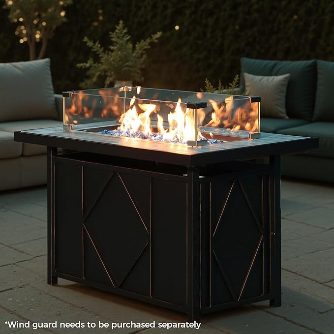 BALI OUTDOORS 42 inch Propane Fire Pit Patio Outdoor Fire Pit Table Large Black Firepits for Outside Rectangular