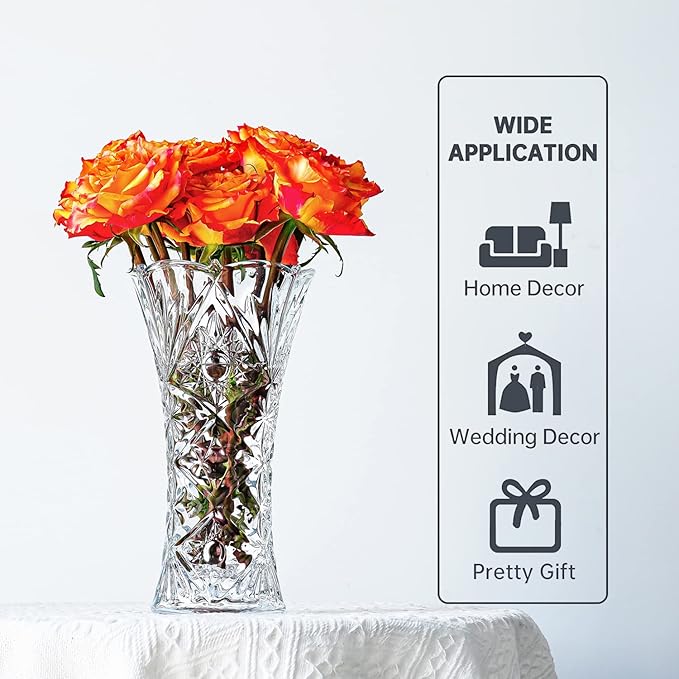 kanpura 11.2'' Tall Glass Flower Vase Sunflower Shape Design,Thickened Clear Crystal Glass Vase for Flower Lovers(1 Piece)