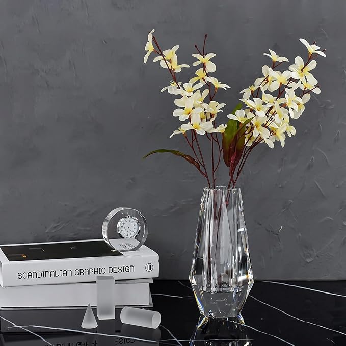 kitCom Modern Crystal Vase, 7 x 4 Inches, Transparent, Oval, Love, Glossy Finish, Arranges Flowers, Handmade, Multi-faceted, Secure Packaging, Half-Year Warranty, Luxury Gift