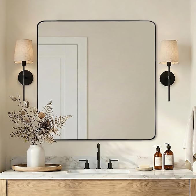 ANDY STAR Black Bathroom Mirrors for Over Sink, 30x30 Inch Matte Black Mirror for Bathroom, Square Metal Vanity Mirror for Wall-Modern Clean Design with Superior Stainless Steel Frame