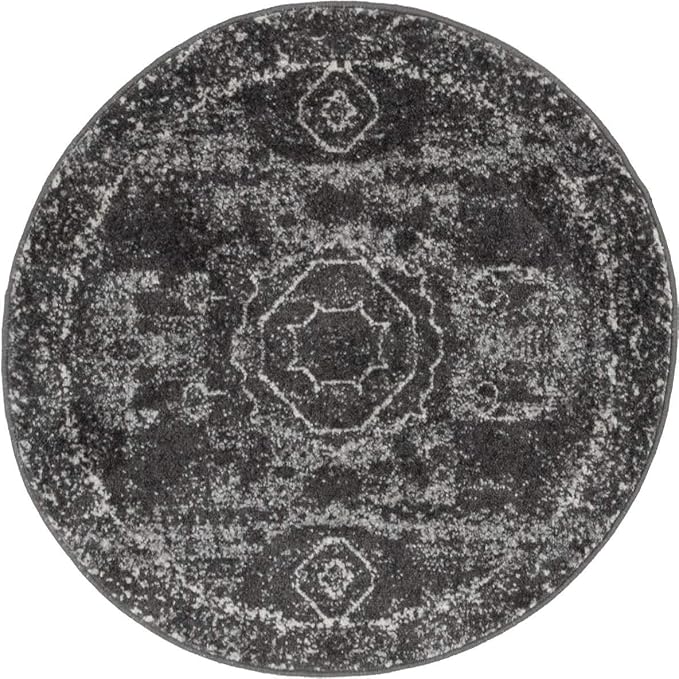 Unique Loom Bromley Collection Area Rug - Wells (3' Round, Dark Gray/ Gray)