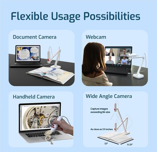 INSWAN INS-3 Document Camera - Detachable Handheld Design, Multi-Angle Flexibility, LED & Auto Focus, White