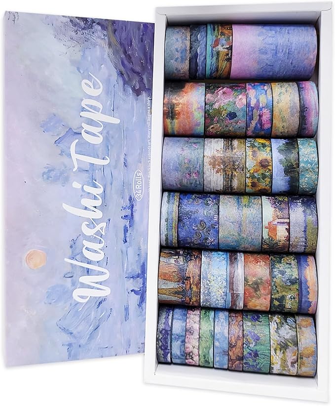 Bomichi 34 Rolls Washi Tape, Aesthetic Colored Decorative Cute Scrapbook Tape for Scrapbooking Supplies Journaling Craft Junk Journal