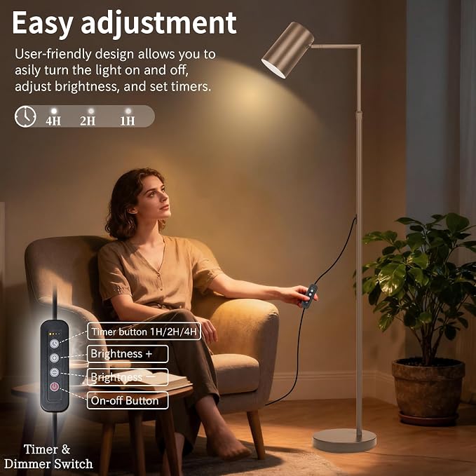 Ldeco Arc Floor Lamp for Living Room with Timer, Stepless Dimmable,Height Adjustable Modern Reading Standing Lamps for Living Room,Reading Room,Office,LED Bulb Included (Brown-DM)