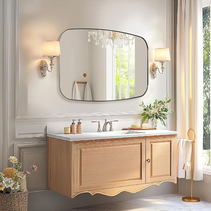 ANDY STAR Brushed Nickel Bathroom Mirror, 30x40” Oblong Mirror with Stainless Steel Metal Frame, Silver Oval Vanity Mirror for Over Sink, Modern Anti Rust Wall Mounted