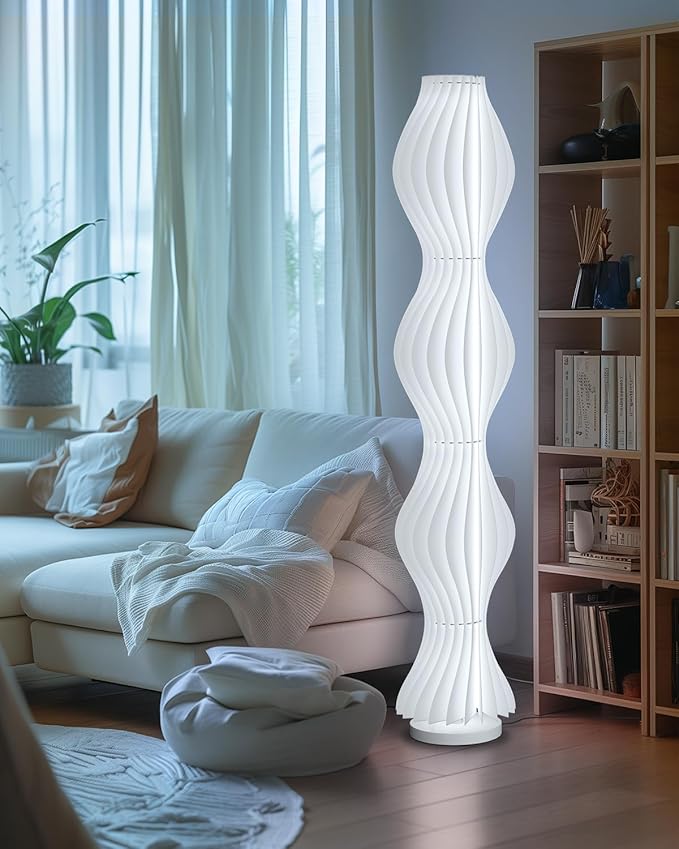 TACAHE Wave Skirt Floor Lamp - 3 Color Temp & Dimmable - Column Standing Floor Lamp with Foot Switch & Remote - 21 Sheets Lampshade - Modern Ambient Light for Living Room - 30W - 66"
