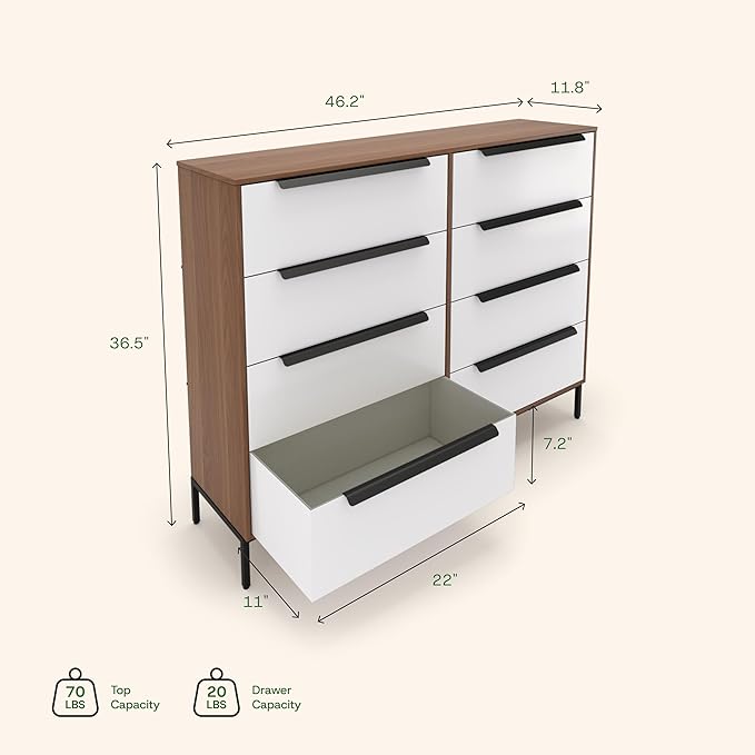 Lira Premium Fabric Dresser - Solid Wooden Frame, 8 Spacious Sag-Proof Drawers with Sleek Metal Handles - Premium & Durable Storage Solution for Your Home (Dark Brown)