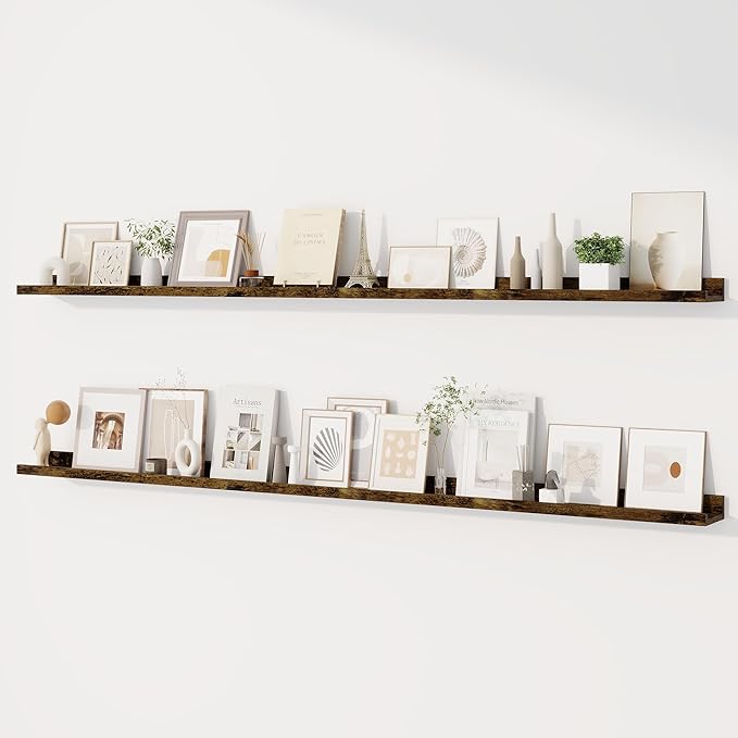 Dreamland Picture Ledge Shelf for Wall, Floating Shelves Set of 2,72 inch Long Floating Shelves with Lip for Living Room,Bedroom,Bathroom,Kitchen,Rustic Brown