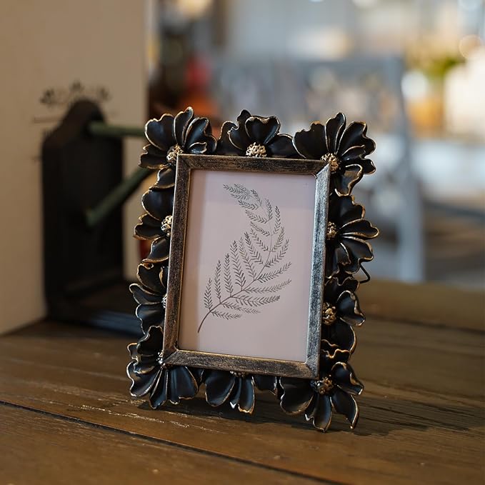2.5x3.5 Small Vintage Picture Frame, Tiny Antique Black Ornate Photo Frame, for Tabletop and Wall Display, Decorative Floral Design Retro Home Decor, Old Fashioned Photo Gallery Art