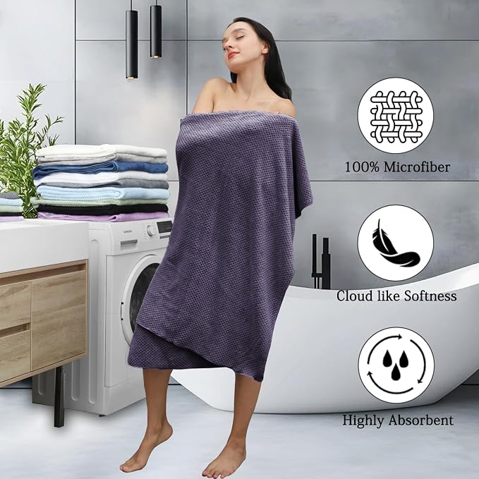 Extra Large Bath Towels Set 35x70 Inches - Purple Luxury 600 GSM Oversized Bath Sheet Towel,Ultra Soft Microfiber - Quick Dry,Highly Absorbent Shower Towels Spa Hotel Bathroom Towel Set (4-Pack)