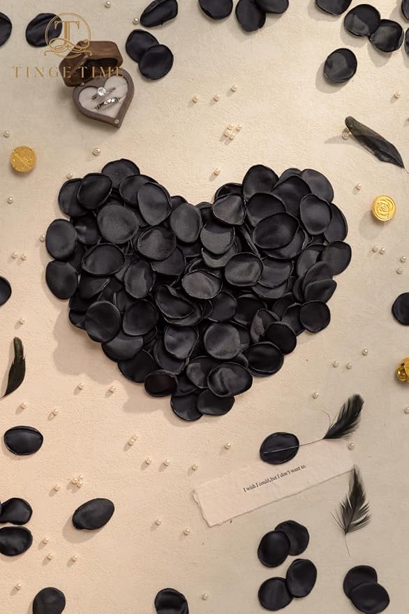 TINGE TIME 200pcs Rose Petals and Fake Roses Artificial Flowers for Wedding Decor, Bridal Shower, Party Decoration - Silk Flower Petals Bulk Pack (Black)