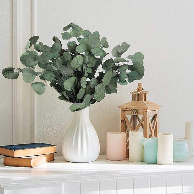 Real Eucalyptus Stems 20PCS Dried Preserved Fresh Eucalyptus Silver Dollar Leaves for Shower - Greenery Branches for Wedding Home Party Vase Filler Spring Decor