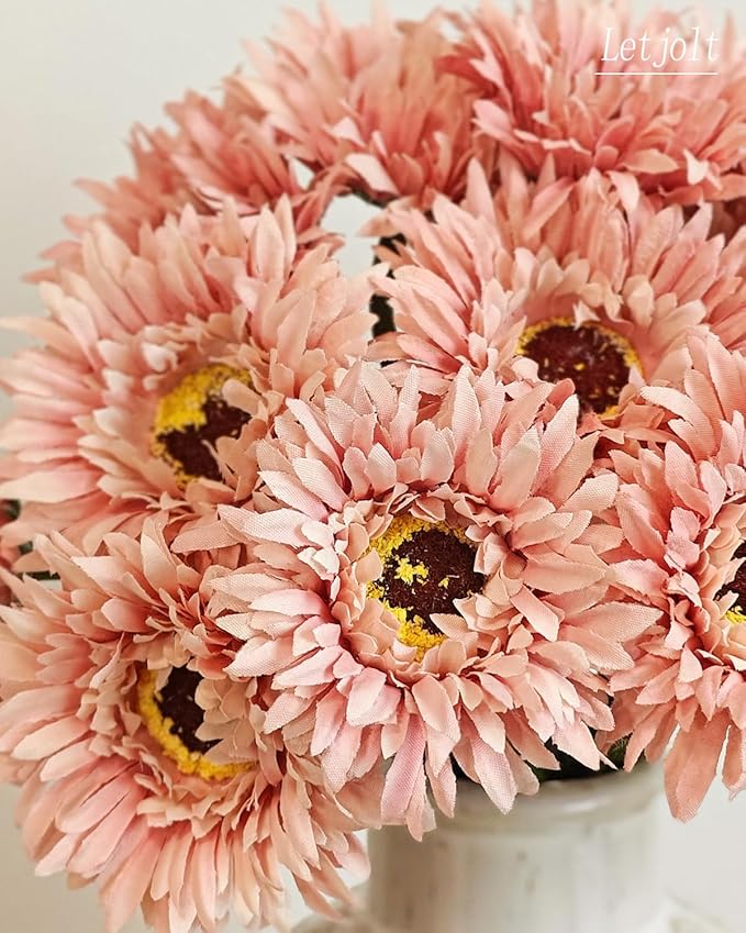 Letjolt Artificial Gerbera Daisy Flowers African Daisy Dirty Pink Silk Flowers Home Decorations Faux DIY Bouquet for Wedding Engagement Centerpieces Arrangements