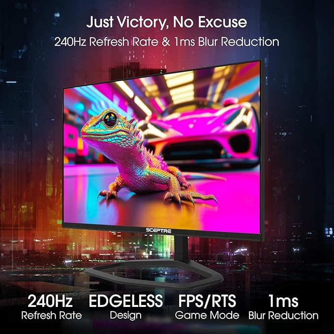New! Sceptre 24.5-inch Gaming Monitor 240Hz 1ms DisplayPort x2 HDMI x2 100% sRGB AMD FreeSync Premium Build-in Speakers, Machine Black 2026 (E255B-FWD240 Series)