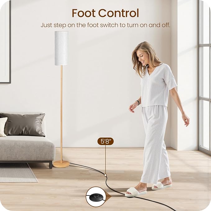 2 Pack Wooden Textured Pole Lamps, Dimmable Floor Lamp for Living Room with Remote and Foot Switch, 64.4” Standing Tall Lamp, Corner Light for Bedroom, Bulb Included, 3000K-6500K, XE06LDP205W1