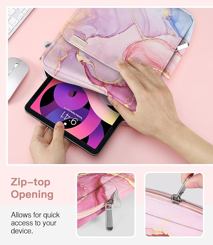 MoKo 9-11 Inch Tablet Sleeve Bag Handle Carrying Case with Shoulder Strap Fits 11inch iPadAir M3, iPad A16 2025, Pro 11", iPad 10/9/8/7th Gen, Tab S8/S9 11", Cloudy Pink