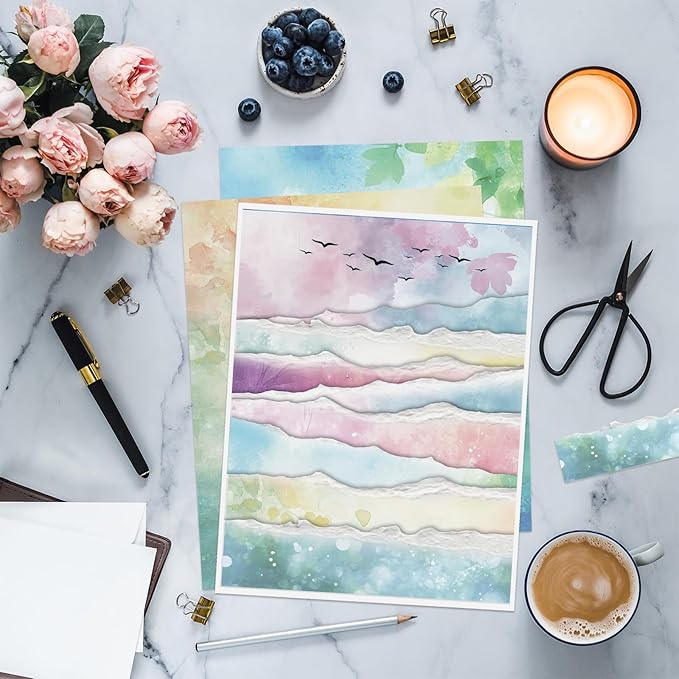 Tlenpo Watercolor Stationery Paper, 8.5 x 11In, 88 Sheets Double-Sided for Business or Personal Use - Decorative Scrapbook Writing Letters and Invitations, 100gsm