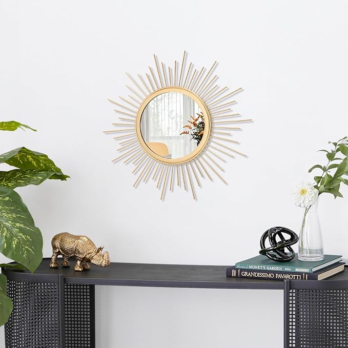 Gold Mirrors for Wall Sunburst Decor Art Mirror Bohemian Home Round Modern Metal Mirror for Bedroom Living Room Hallway Bathroom Balcony Farmhouse Entrance Small