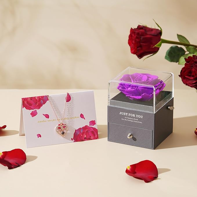 ADDWel Rose Gifts for Mom from Daughter and Son - Real Preserved Rose with Mothers Day Necklace, Meaningful You are My Sunshine Music Box for Women, I Love You Mom Gifts for Birthday or Mother's Day