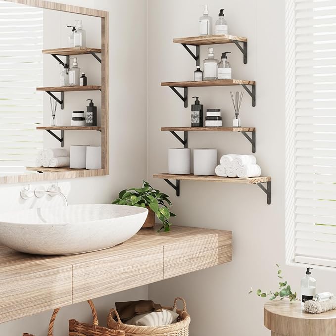 YGEOMER Floating Shelves for Wall Mounted Wall Shelves for Bedroom, Bathroom Storage, Living Room and Kitchen Farmhouse Decor(4 Different Sizes)