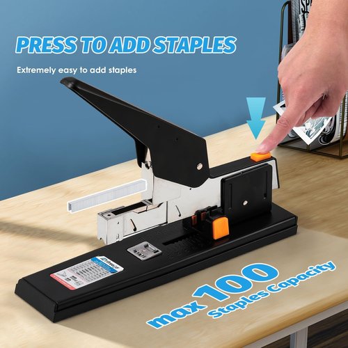 Heavy Duty Stapler - 210 Sheets Capacity | Effortless Office & School Stapler with Adjustable Width, Black
