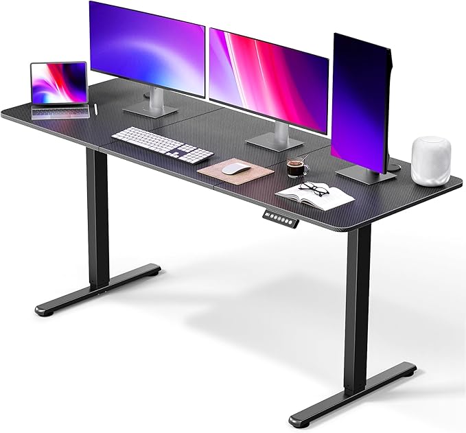 Electric Standing Desk 63 x 24 Inches, Height Adjustable Sit Stand Home Office Computer Desk with Memory Presets,Carbon Fiber Black