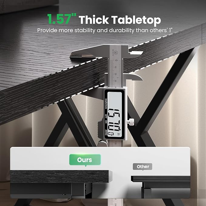 70.8" Large Executive Desk - Computer Office Desk Workstation, Modern Business Writing Table with Sturdy Metal Legs for Home Office (Black/Black)